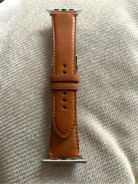 24MM Warm Honey Brown Genuine Leather Smartwatch Band Made in US Silver Hardware